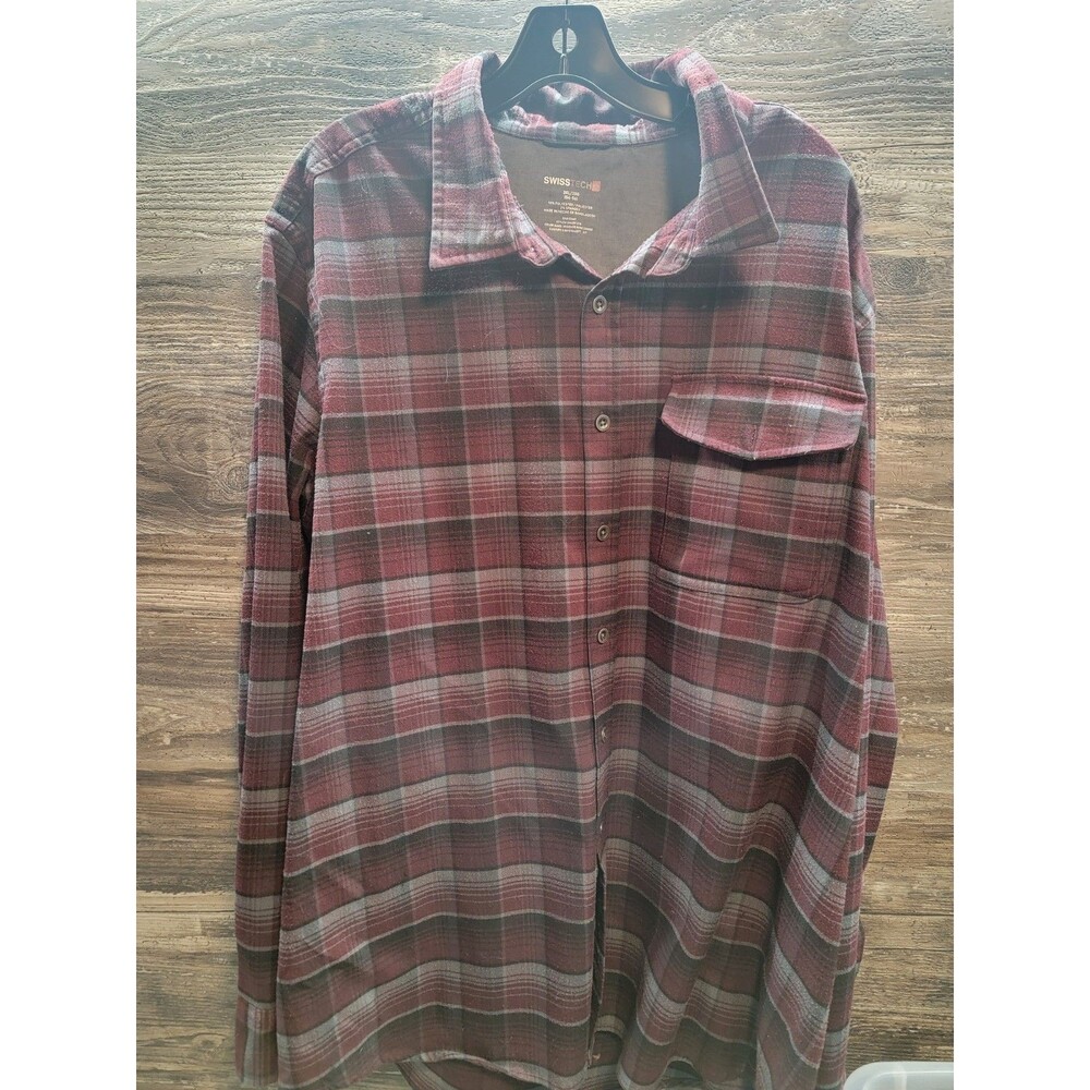 Swiss Tech Poly Flannel Mens Shirt Size 3X 54-56  Windsor Wine Plaid Long Sleeve